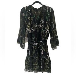 Halogen Black Floral Ruffle Minidress Rich Black NWT XL